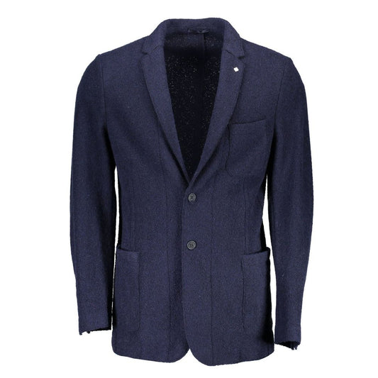 Blazer by Gant for men in polyamide wool blue showcases a discerning silhouette, elegantly detailed with a sophisticated and premium for a truly discerning finish.