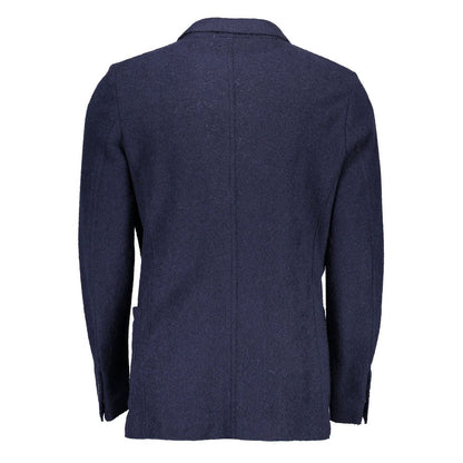 Blazer by Gant for men in polyamide wool blue showcases a polished silhouette, highlighted by a refined and polished for a sophisticated finish.