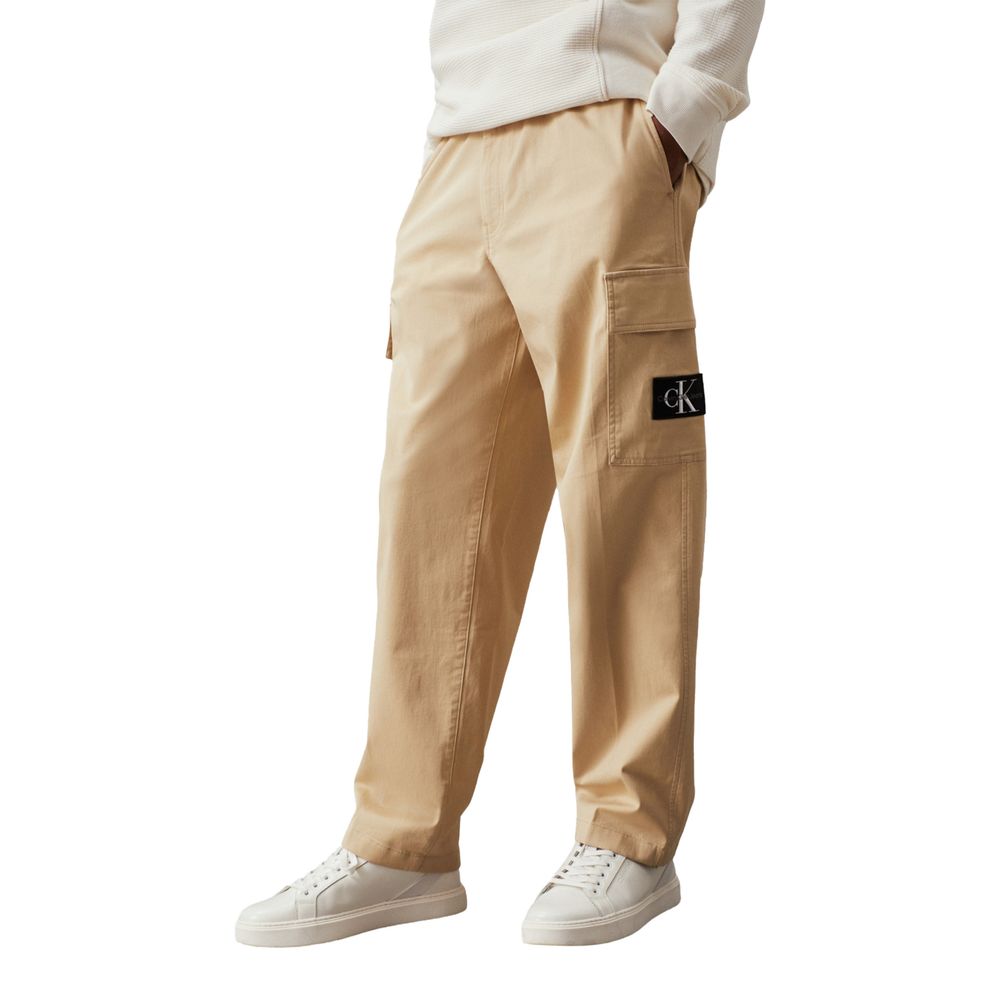 Cargo Pants by Calvin Klein for men in stretch cotton beige & patterned features an smart casual and long, expertly tailored with a and smart casual utilitarian details for a sophisticated look.
