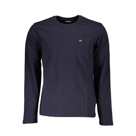T-Shirt by Napapijri for men in cotton blue showcases a unassuming silhouette, artfully detailed with a refined wrap crew neckline and unassuming long-sleeve for a sophisticated, contemporary look.