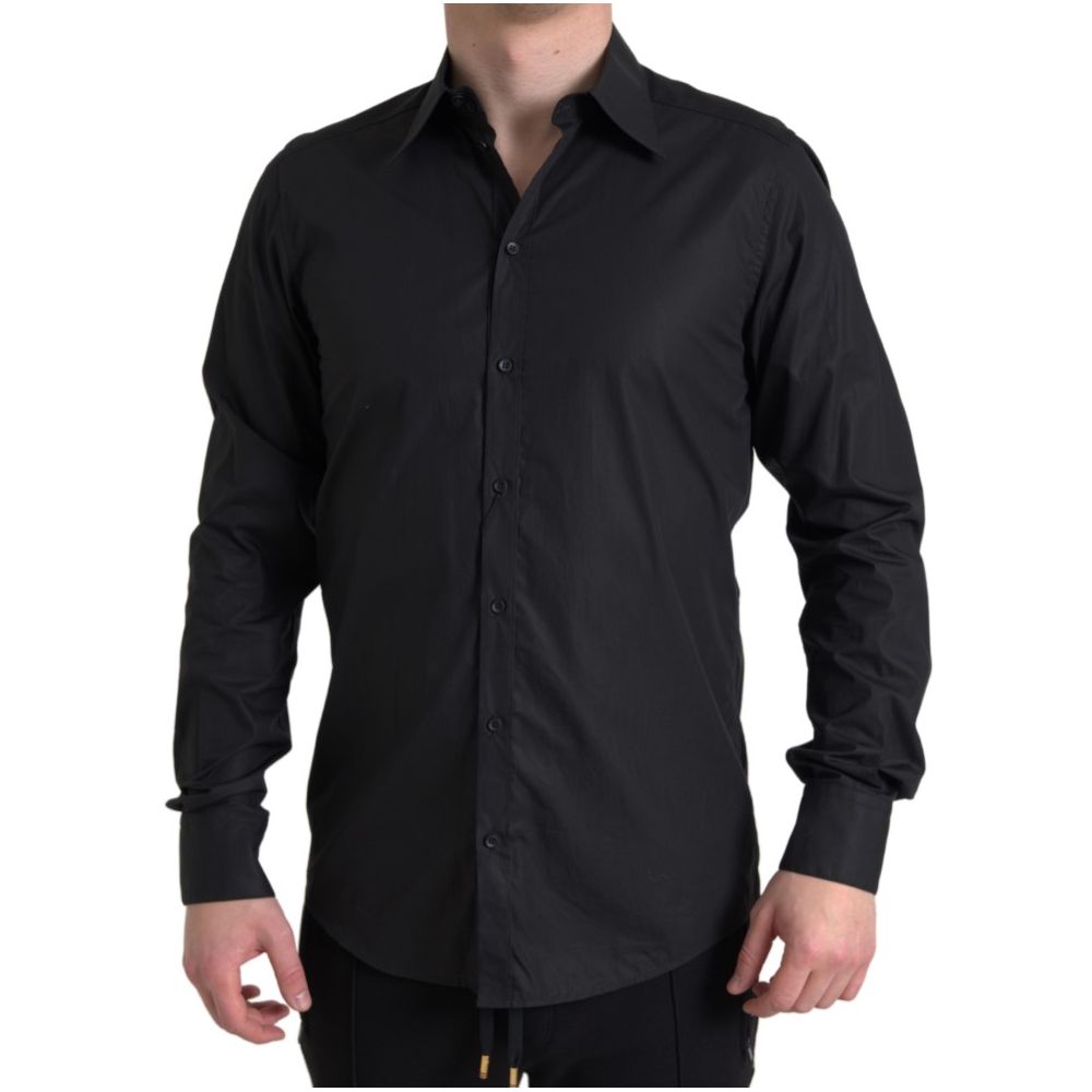 Shirt by Dolce & Gabbana for men in cotton black features an architectural silhouette with a refined long-sleeve and elegant for a architectural look.