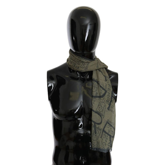 Scarf by Ferre for men in wool & viscose green & patterned showcases a eye catching silhouette, artfully capturing the essence of the eye catching Wool & Viscose Scarf design for a sophisticated look.