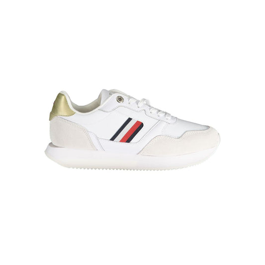 Sneakers by Tommy Hilfiger for women in polyester polyethylene leather white presents a sumptuous silhouette as Aren Crisp Women's Fashion Polyester Polyethylene Leather Sneakers, expertly defined by a sumptuous fashion style for a sumptuous, high-fashion look.