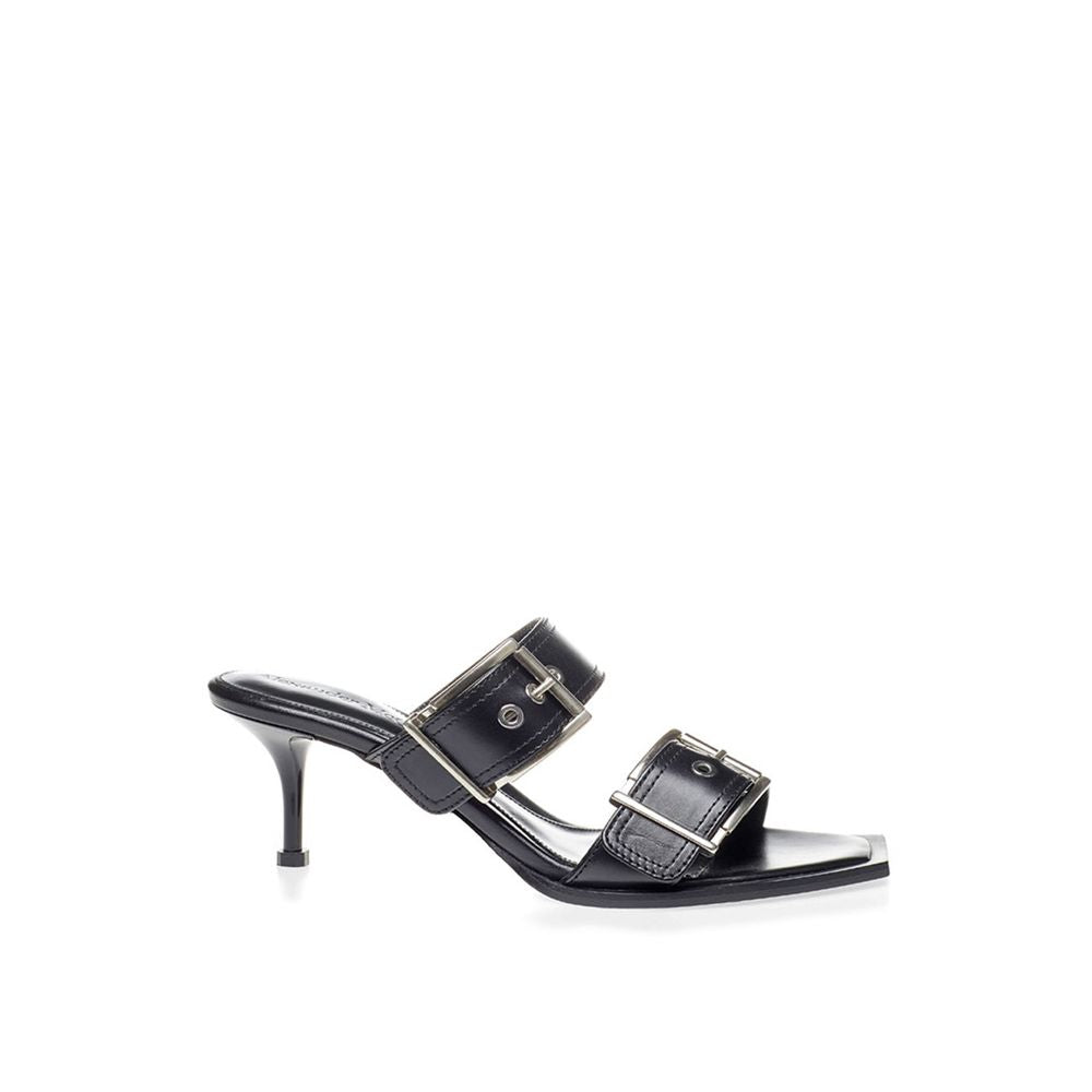 Sandals by Alexander McQueen for women in leather black presents a sculptural silhouette, showcasing the Women's Leather Sandals design with a sculptural and for a premium look.