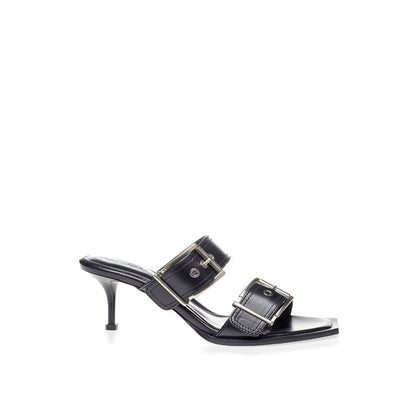 Sandals by Alexander McQueen for women in leather black presents a sculptural silhouette, showcasing the Women's Leather Sandals design with a sculptural and for a premium look.