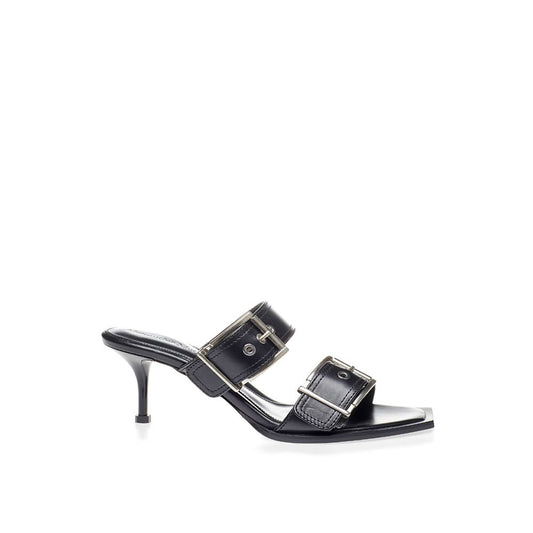Sandals by Alexander McQueen for women in leather black presents a sculptural silhouette, showcasing the Women's Leather Sandals design with a sculptural and for a premium look.