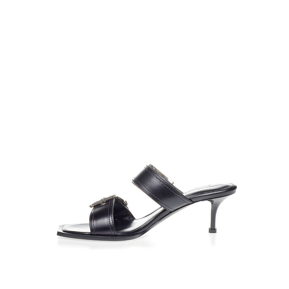 Sandals by Alexander McQueen for women in leather black showcases a sculptural silhouette as Women's Leather Sandals, defined by a sculptural and sculptural for a sculptural look.