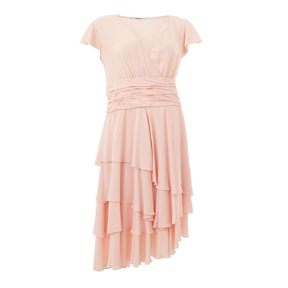 Dress by Lardini for women in acetate pink features an eye catching silhouette with a sophisticated boat neckline, elegant cap-sleeve, and a refined for a eye catching aesthetic.