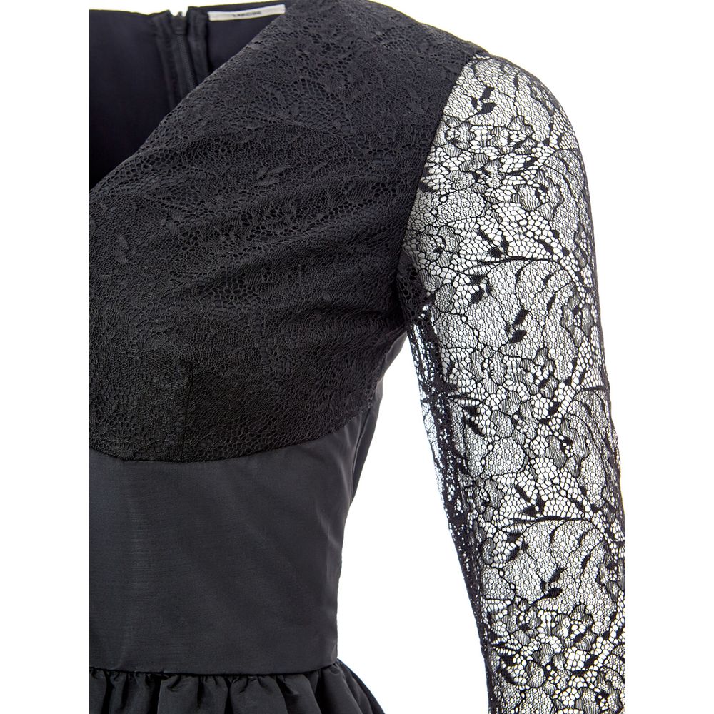 Dress by Lardini for women in polyester black & floral showcases a striking silhouette, elegantly detailed with a , refined v-neck neckline, and a striking midi for a striking finish.