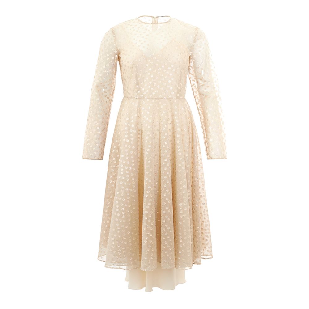 Dress by Lardini for women in cotton beige showcases a striking silhouette, elegantly detailed with a , refined , and a striking for a striking finish.