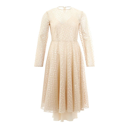 Dress by Lardini for women in cotton beige showcases a striking silhouette, elegantly detailed with a , refined , and a striking for a striking finish.