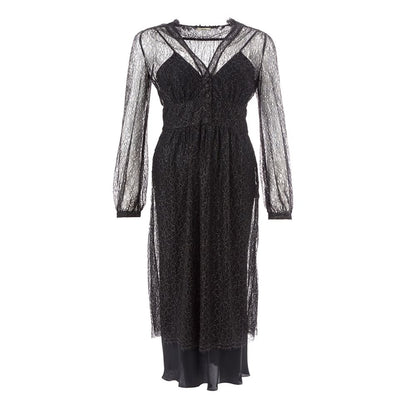 Dress by Lardini for women in nylon chiffon black features an cute silhouette, detailed with a and round neckline that elegantly flows into a cute maxi.