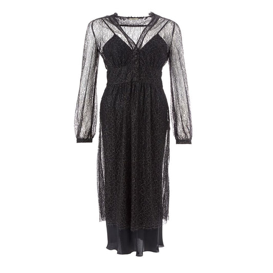 Dress by Lardini for women in nylon chiffon black features an cute silhouette, detailed with a and round neckline that elegantly flows into a cute maxi.