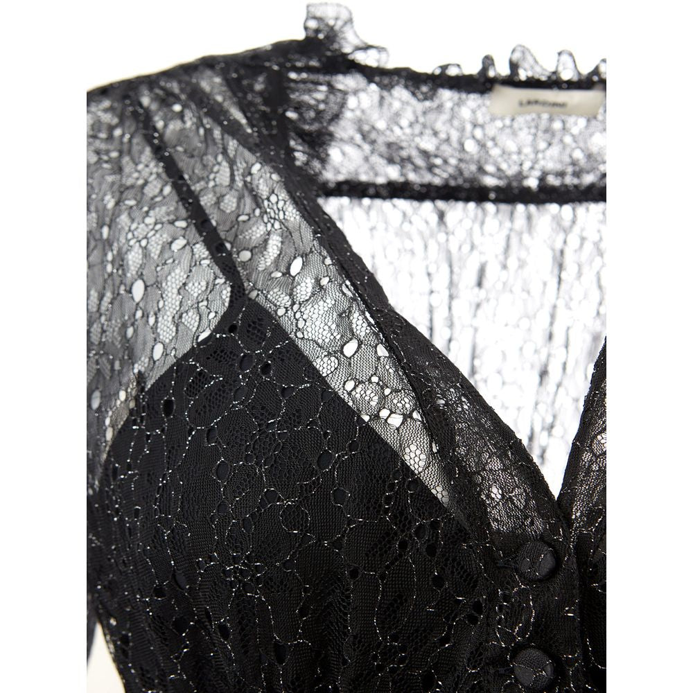 Dress by Lardini for women in nylon chiffon black showcases a striking silhouette, elegantly detailed with a , refined round neckline, and a striking maxi for a striking finish.
