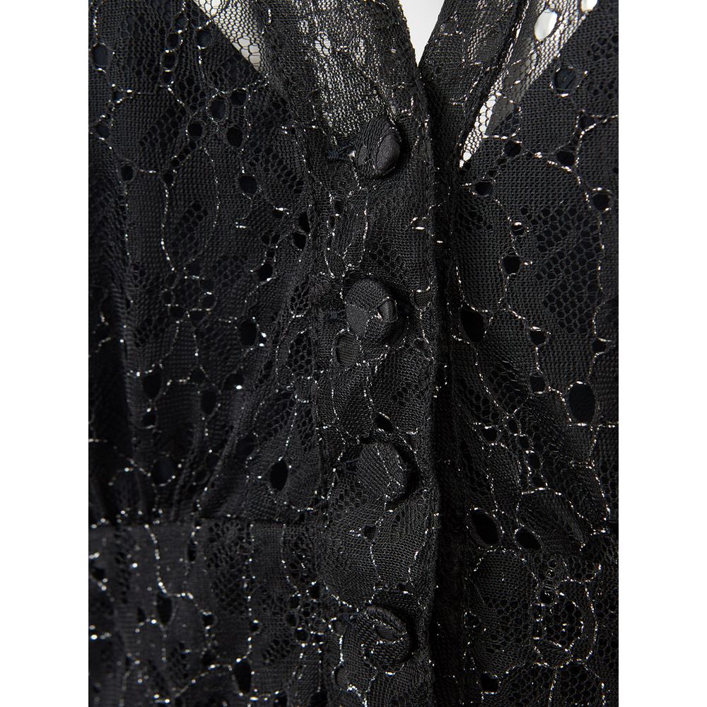 Dress by Lardini for women in nylon chiffon black features an sultry silhouette defined by a round neckline and , falling to an sultry maxi for a sultry look.