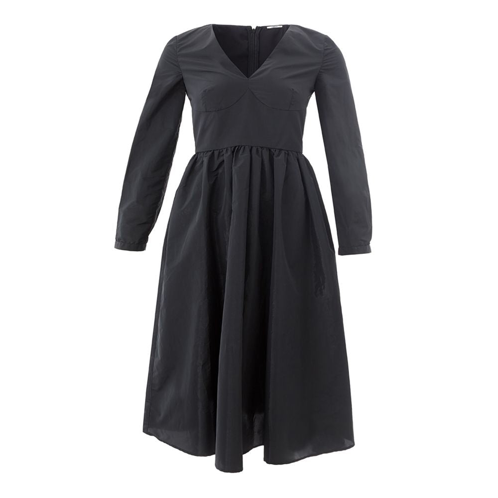 Dress by Lardini for women in polyester black features an eye catching silhouette with a sophisticated v-neck neckline, elegant long-sleeve, and a refined for a eye catching aesthetic.