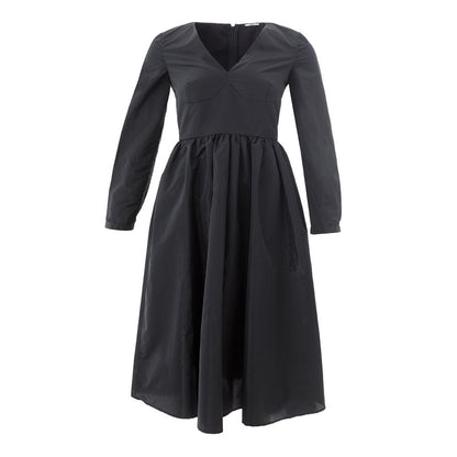 Dress by Lardini for women in polyester black features an eye catching silhouette with a sophisticated v-neck neckline, elegant long-sleeve, and a refined for a eye catching aesthetic.