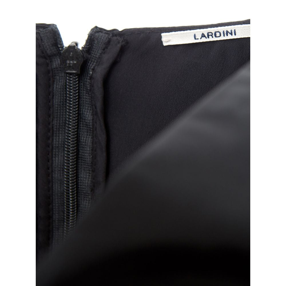 Dress by Lardini for women in polyester black features an cute silhouette, detailed with a and v-neck neckline that elegantly flows into a cute .
