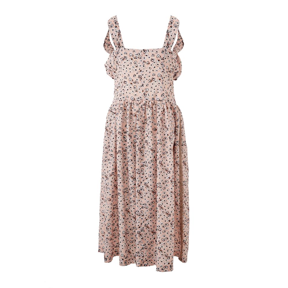 Dress by Lardini for women in acetate pink & floral features an cute silhouette, detailed with a and v-neck neckline that elegantly flows into a cute .