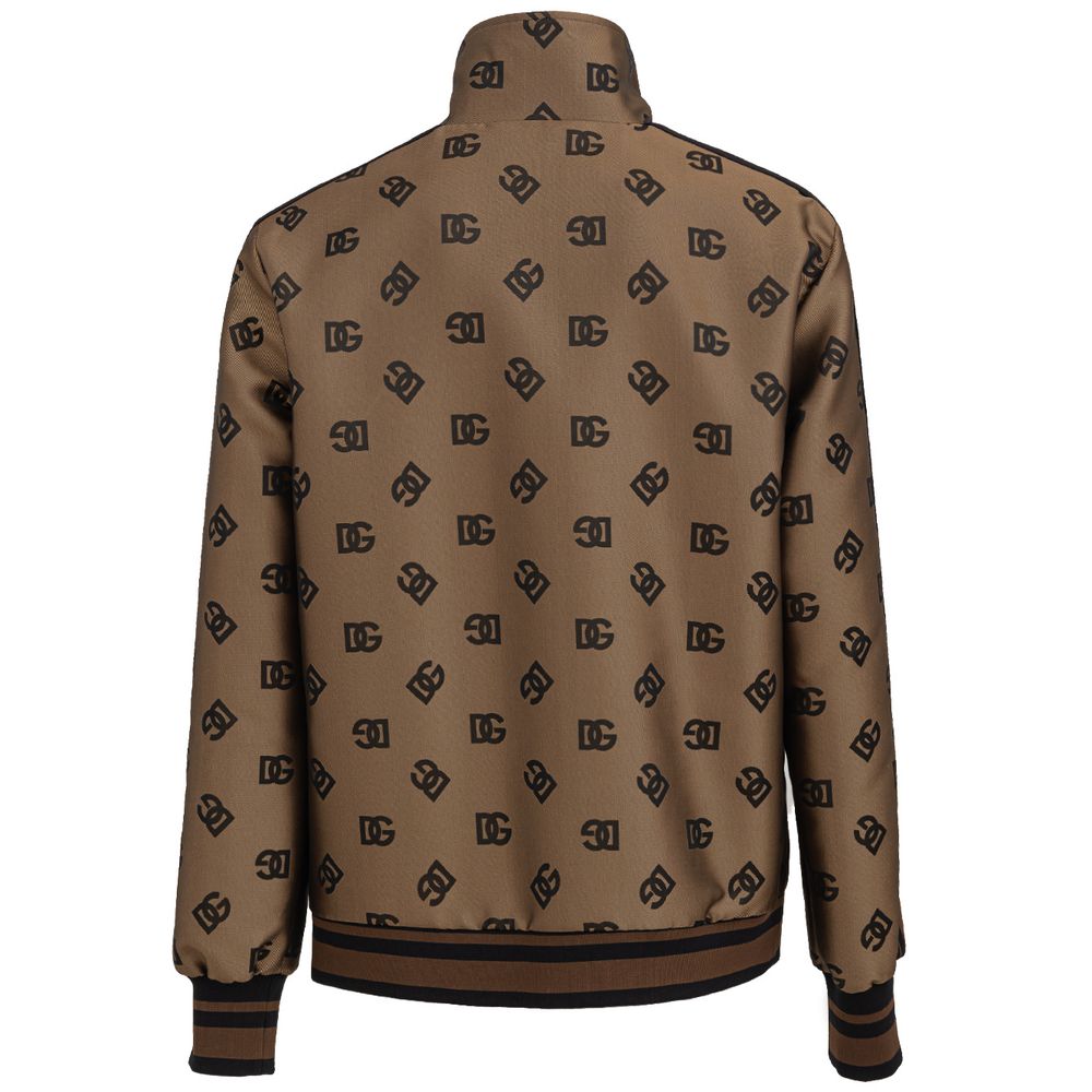 Jacket by Dolce & Gabbana for men in polyester & mesh bronze, jacquard, monogram & striped features an utilitarian silhouette with a refined , showcasing sophisticated pockets for an utilitarian aesthetic.