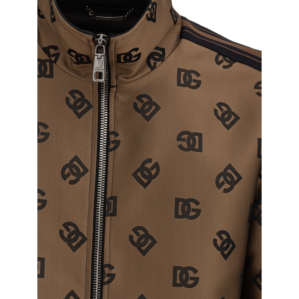Jacket by Dolce & Gabbana for men in polyester & mesh bronze, jacquard, monogram & striped showcases a contemporary silhouette, detailed with a contemporary and premium pockets for a sophisticated finish.