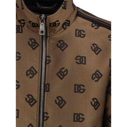 Jacket by Dolce & Gabbana for men in polyester & mesh bronze, jacquard, monogram & striped showcases a contemporary silhouette, detailed with a contemporary and premium pockets for a sophisticated finish.