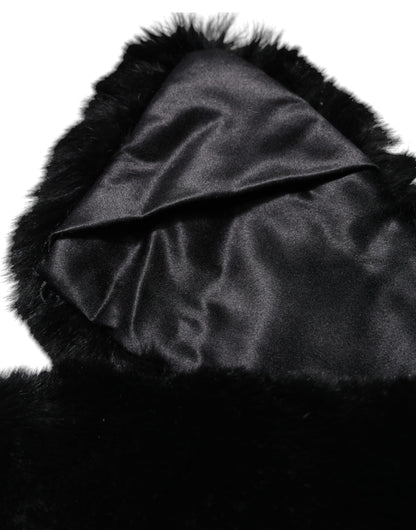 Dolce & Gabbana Black Lamb Fur Collar Women Neck Wrap Scarf