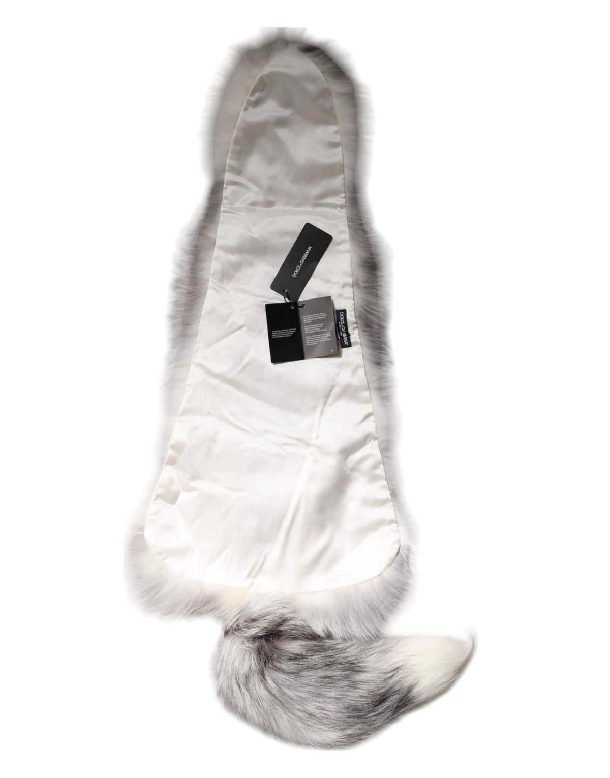 Dolce & Gabbana Fox Fur & Silk Rectangular Wrap Scarf - White