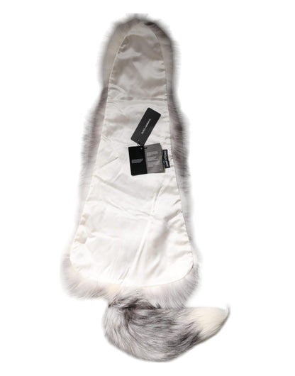 Dolce & Gabbana Fox Fur & Silk Rectangular Wrap Scarf - White