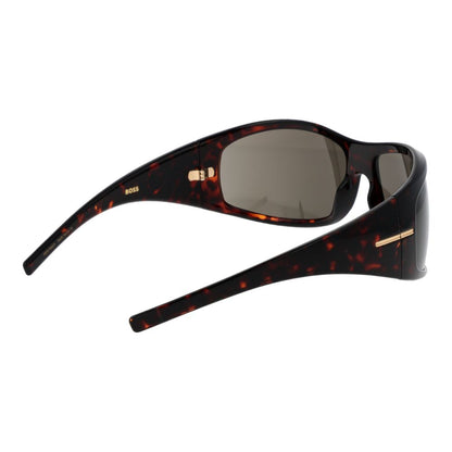 This Sunglasses by Hugo Boss for women in eco-polyamide brown presents a sumptuous silhouette, showcasing a sumptuous rectangle full-rim frame design in brown coloured frame and high-performance non-polarized category-3-dark-tint lens.