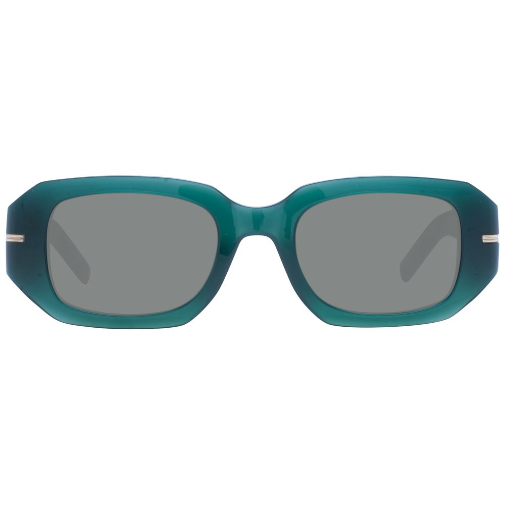 Sunglasses by Hugo Boss for women in eco-acetate green showcases a ethereal silhouette, featuring green coloured frame rectangle full-rim frame design with non-polarized category-3-dark-tint lens for a ethereal finish.