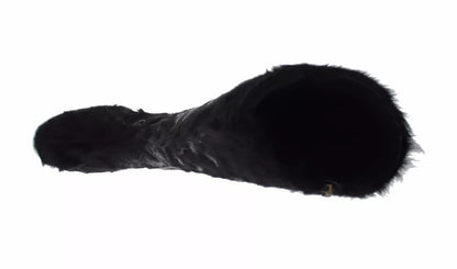 Dolce & Gabbana Black Xiangao Lamb Fur Leather Boots Shoes