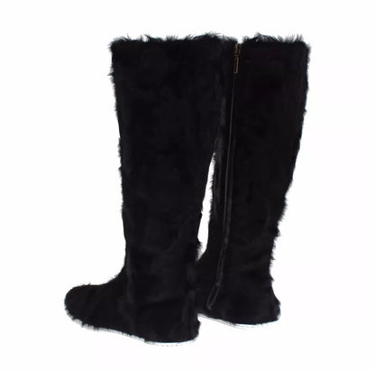 Dolce & Gabbana Women's Lamb Shearling Xiangao Leather Fur & Rubber Flat High Knee-High Boots - Black