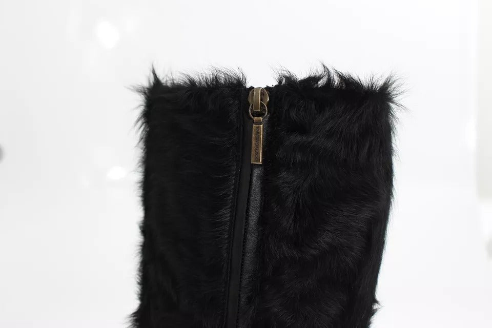 Dolce & Gabbana Women's Lamb Shearling Xiangao Leather Fur & Rubber Flat High Knee-High Boots - Black