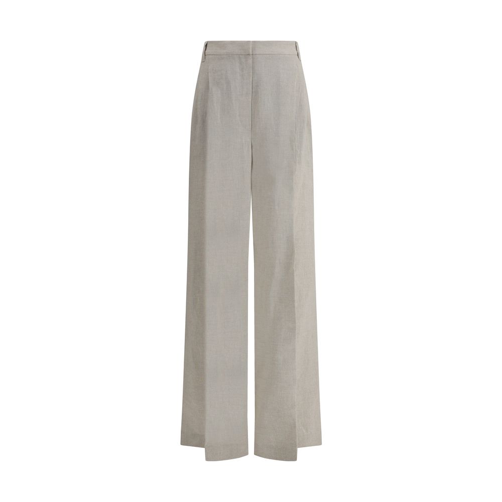 Casual Pants by Brunello Cucinelli for women in linen polyamide & polyester beige presents a refined pantology silhouette, artfully defined by a refined pantology regular-fit & wide, long, and a sophisticated .