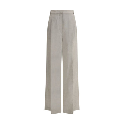 Casual Pants by Brunello Cucinelli for women in linen polyamide & polyester beige presents a refined pantology silhouette, artfully defined by a refined pantology regular-fit & wide, long, and a sophisticated .