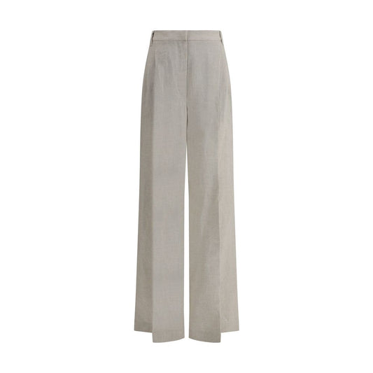 Casual Pants by Brunello Cucinelli for women in linen polyamide & polyester beige presents a refined pantology silhouette, artfully defined by a refined pantology regular-fit & wide, long, and a sophisticated .