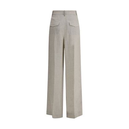 Casual Pants by Brunello Cucinelli for women in linen polyamide & polyester beige features an sophisticated and regular-fit & wide with a precise long, creating a sophisticated and sophisticated silhouette.