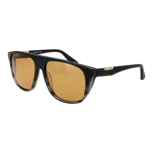 Sunglasses by BMW for men in acetate black features an lustrous aviator full-rim frame design with black coloured frame detailing and non-polarized category-2-medium-tint lens for a lustrous aesthetic.