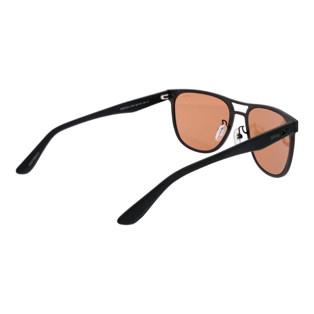 Sunglasses by BMW for men in aluminium gray features an ethereal aviator full-rim frame design with gunmetal coloured frame frames and mirrored category-2-medium-tint lens for a ethereal finish.