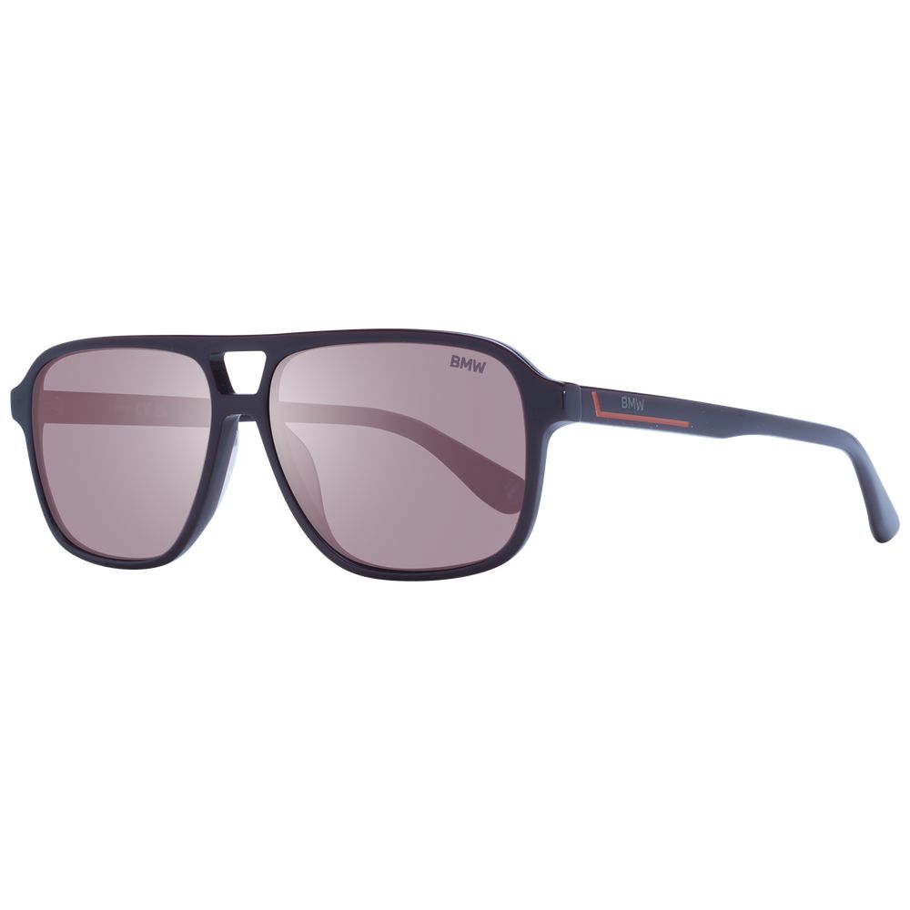 Sunglasses by BMW for men in acetate burgundy features a sumptuous silhouette, showcasing a sumptuous aviator full-rim frame design in burgundy coloured frame with high-performance mirrored category-3-dark-tint lens.
