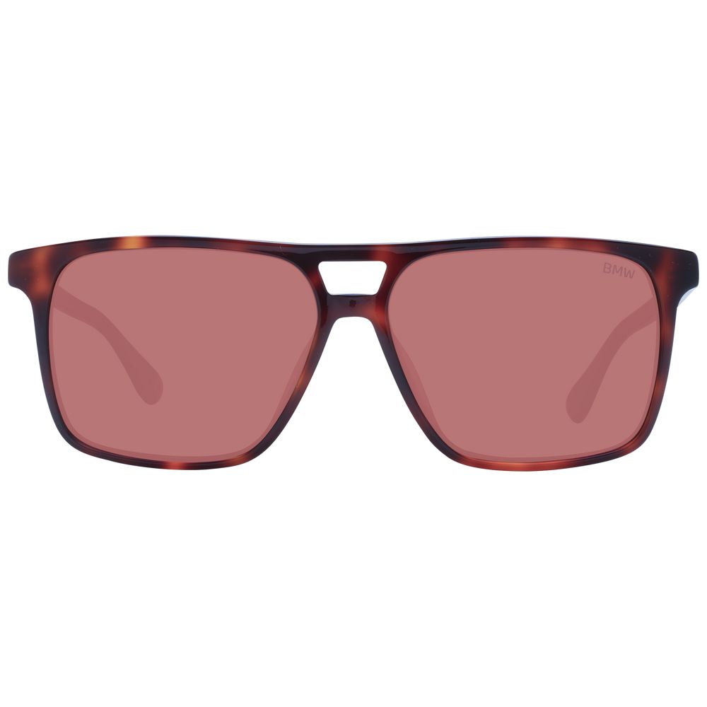 Sunglasses by BMW for men in acetate brown features an lustrous rectangle full-rim frame design with brown coloured frame detailing and non-polarized category-2-medium-tint lens for a lustrous aesthetic.