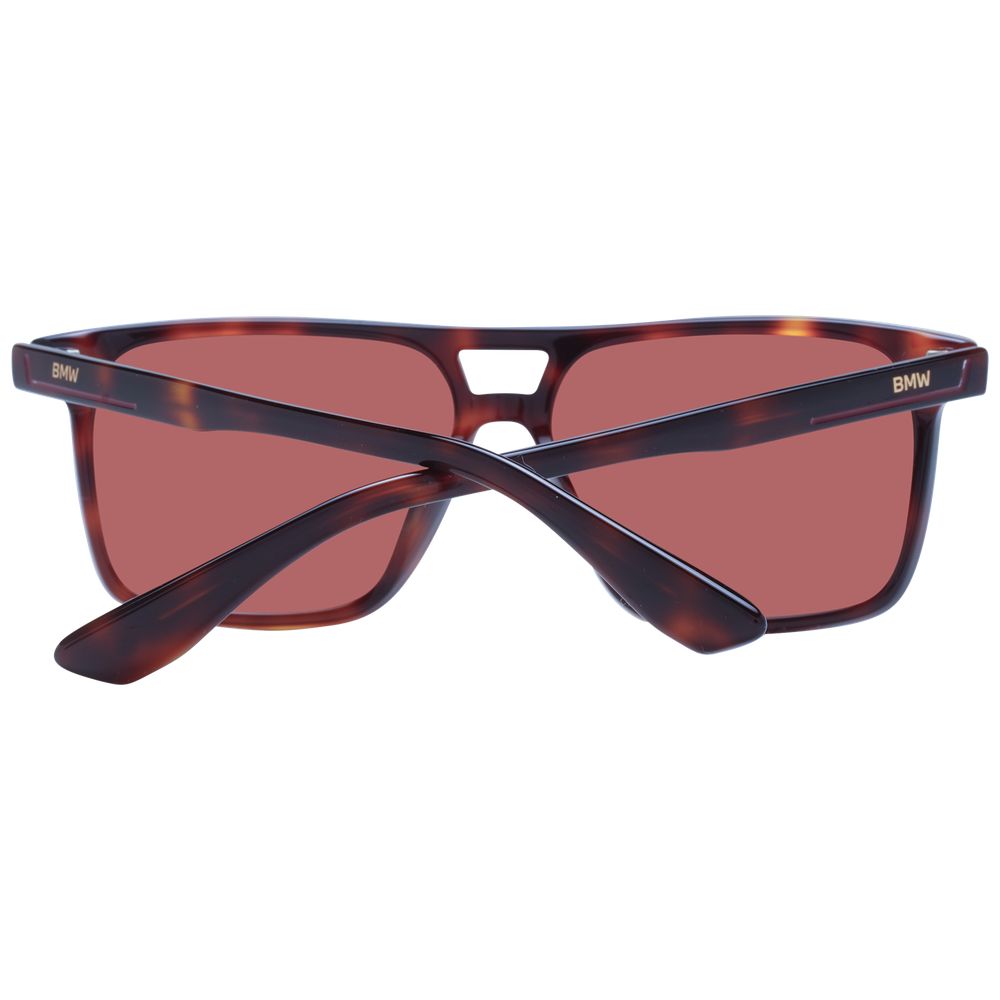 Sunglasses by BMW for men in acetate brown showcases a ethereal silhouette, featuring brown coloured frame rectangle full-rim frame design with non-polarized category-2-medium-tint lens for a ethereal finish.