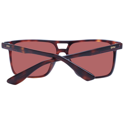 Sunglasses by BMW for men in acetate brown showcases a ethereal silhouette, featuring brown coloured frame rectangle full-rim frame design with non-polarized category-2-medium-tint lens for a ethereal finish.