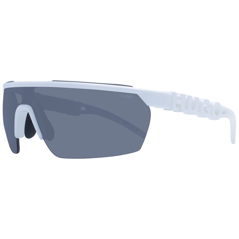 Sunglasses by Hugo Boss for men in polyamide white showcases a ethereal silhouette, featuring white coloured frame full-rim mono-lens frame design with non-polarized category-3-dark-tint lens for a ethereal finish.