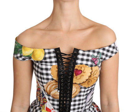 Black and White Corset Blouse Sicily Lemon Check Top