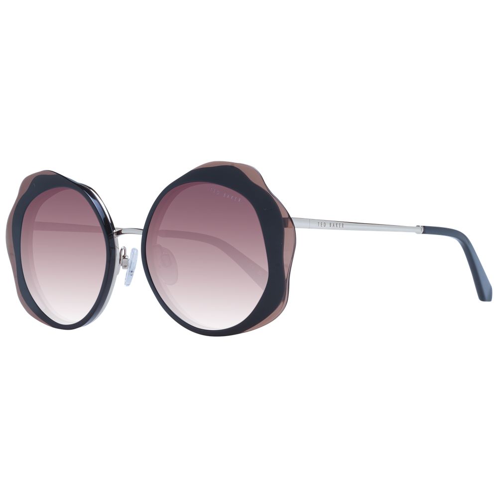 Sunglasses by Ted Baker for women in acetate black showcases a ethereal silhouette, featuring black coloured frame full-rim round frame design with gradient category-3-dark-tint lens for a ethereal finish.
