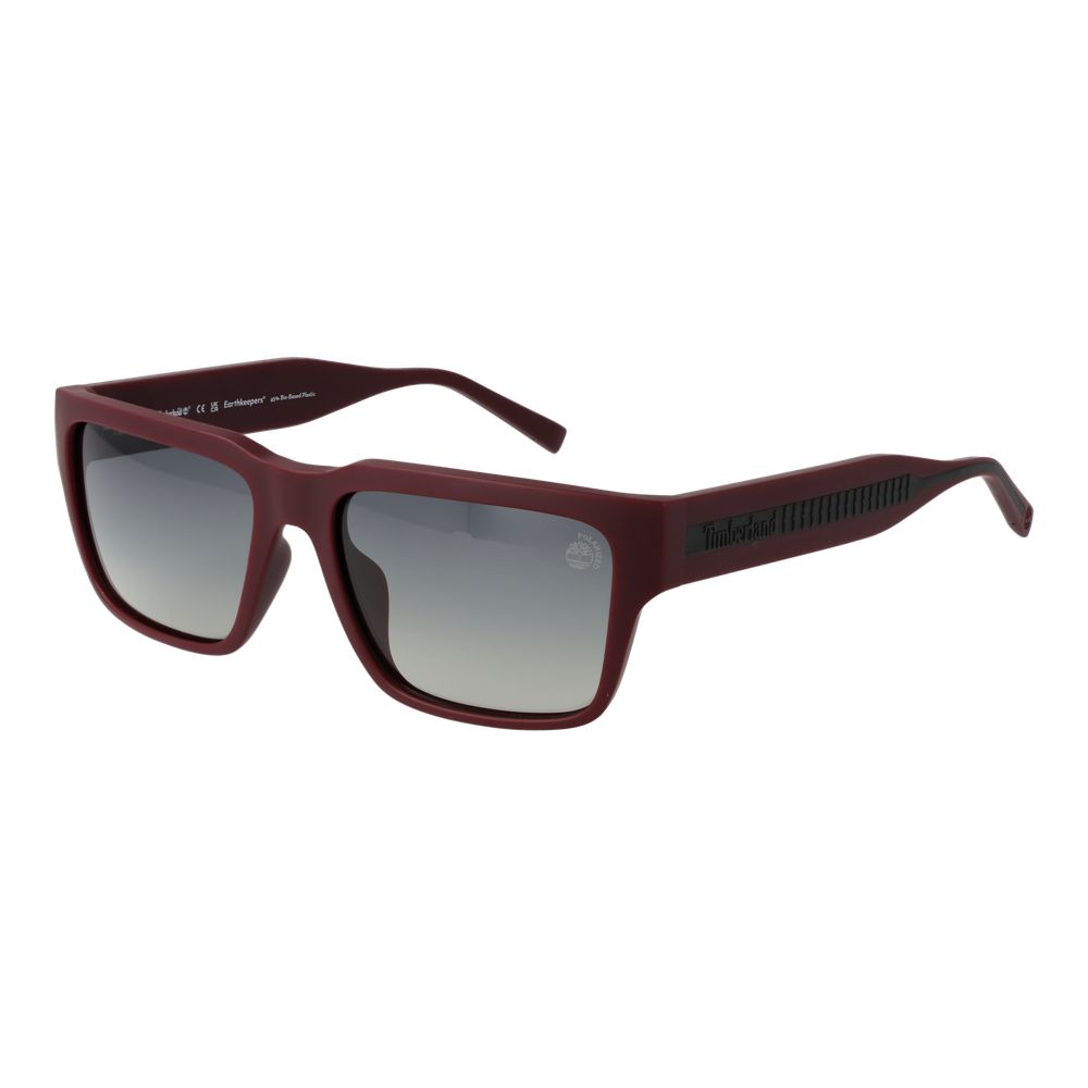 Sunglasses by Timberland for men in plastic burgundy features an ethereal rectangle full-rim frame design with burgundy coloured frame frames and polarized gradient category-2-medium-tint lens for a ethereal finish.
