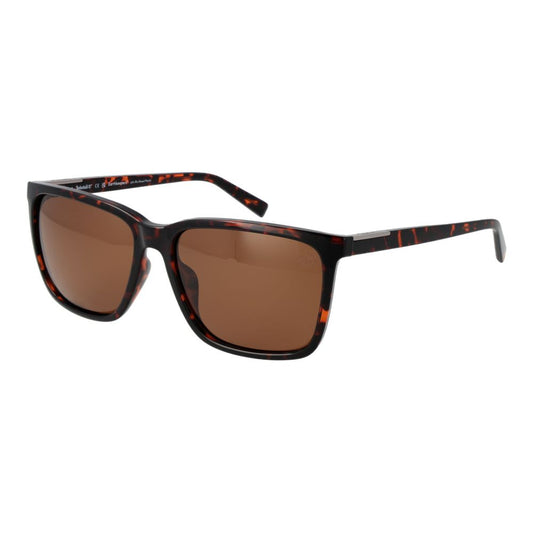 Sunglasses by Timberland for men in plastic brown features an lustrous full-rim square frame design with brown coloured frame detailing and polarized category-3-dark-tint lens for a lustrous aesthetic.