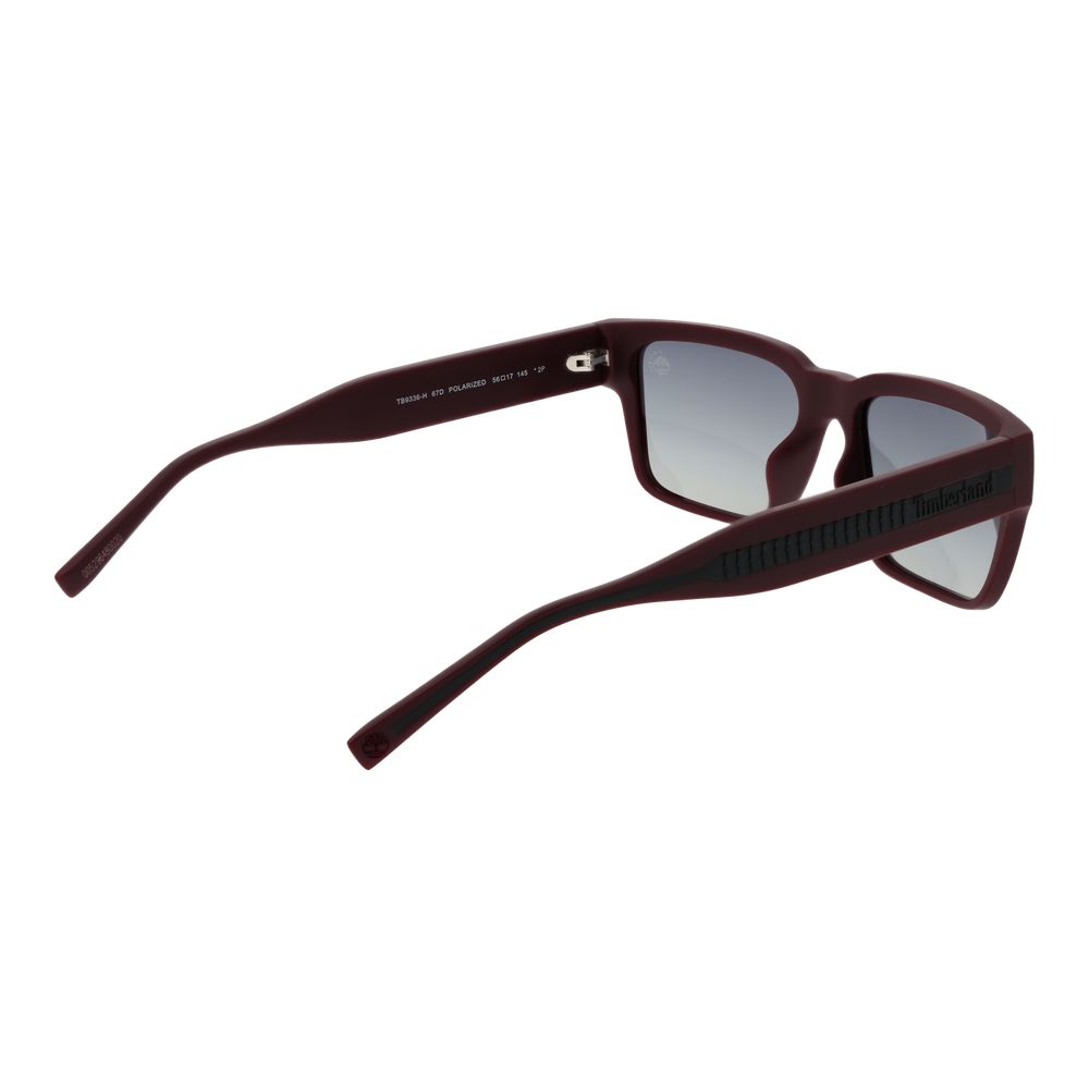 Sunglasses by Timberland for men in plastic burgundy features an ethereal rectangle full-rim frame design with burgundy coloured frame frames and polarized gradient category-2-medium-tint lens for a ethereal finish.